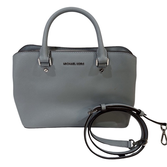 MICHAEL Michael Kors Handbags - Michael Kors Savannah Saffiano Satchel Leather Steel Blue W/Dust Bag EUC
